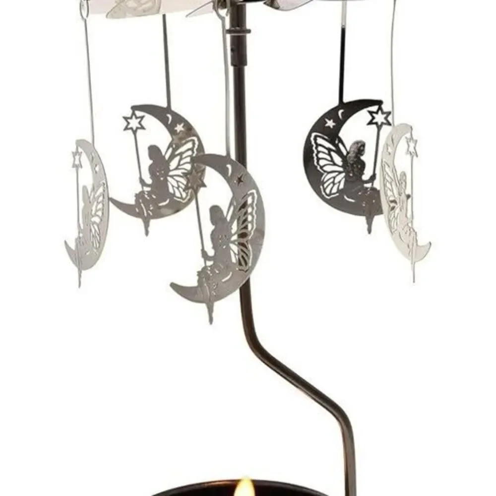 Rotary Candle Holder Spinning Candleholder Metal Small Gift () Moon+cat - Picture 1 of 5